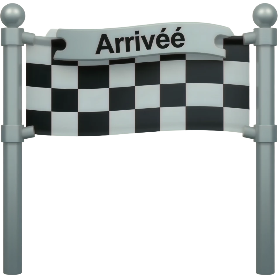 emoji ligne d'arrivée sans arrière plan, avec le poteau "Arrivée" et la ligne avec les cases noirs et blanches emoji
