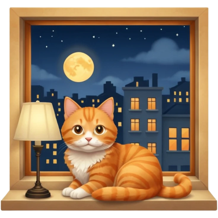 Window with cat on sill + lamp glow, Apartment Windows. emoji