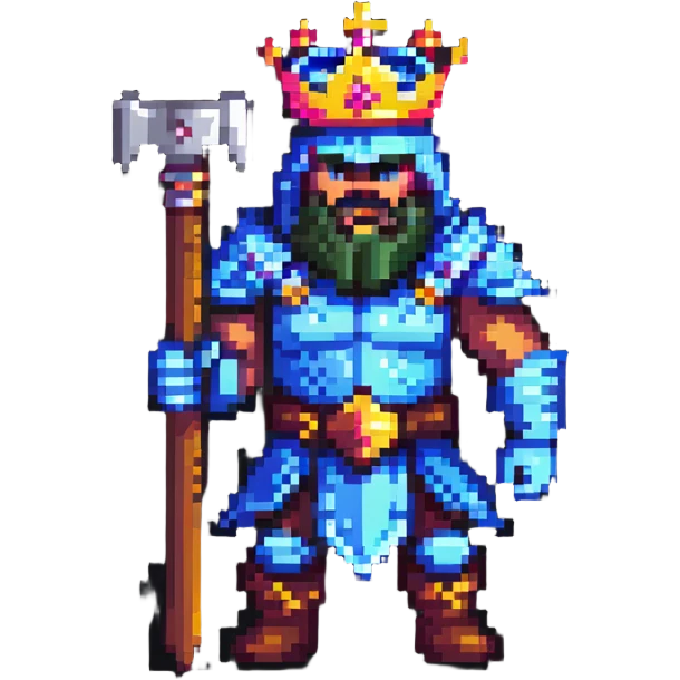 Battle-scarred war lord with crown and axe emoji
