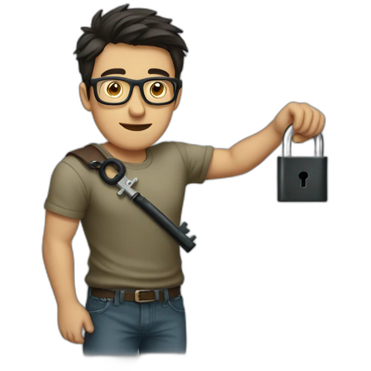 dark-short-haired man with glasses struggling to fit a key into a lock emoji