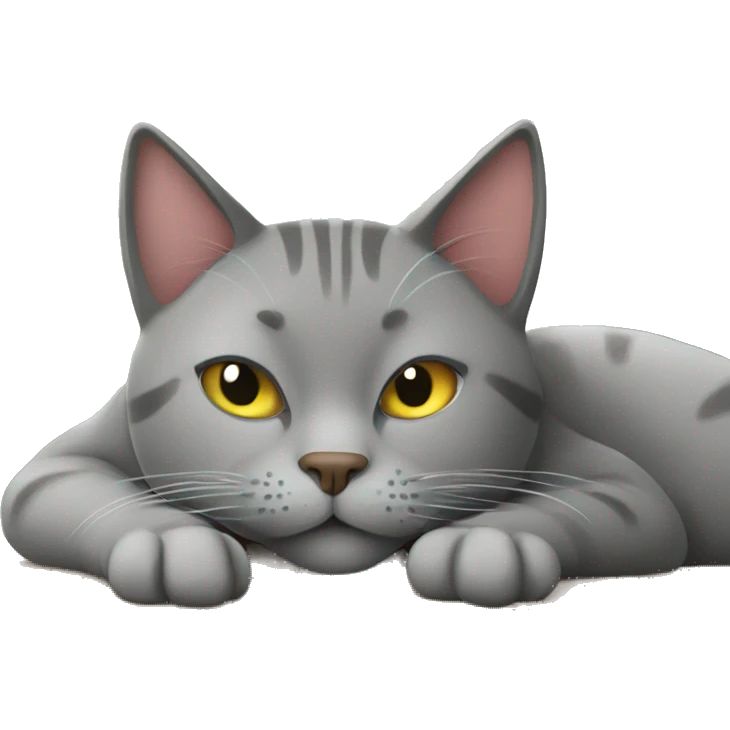 gray cat sleeping tummy up on desk emoji
