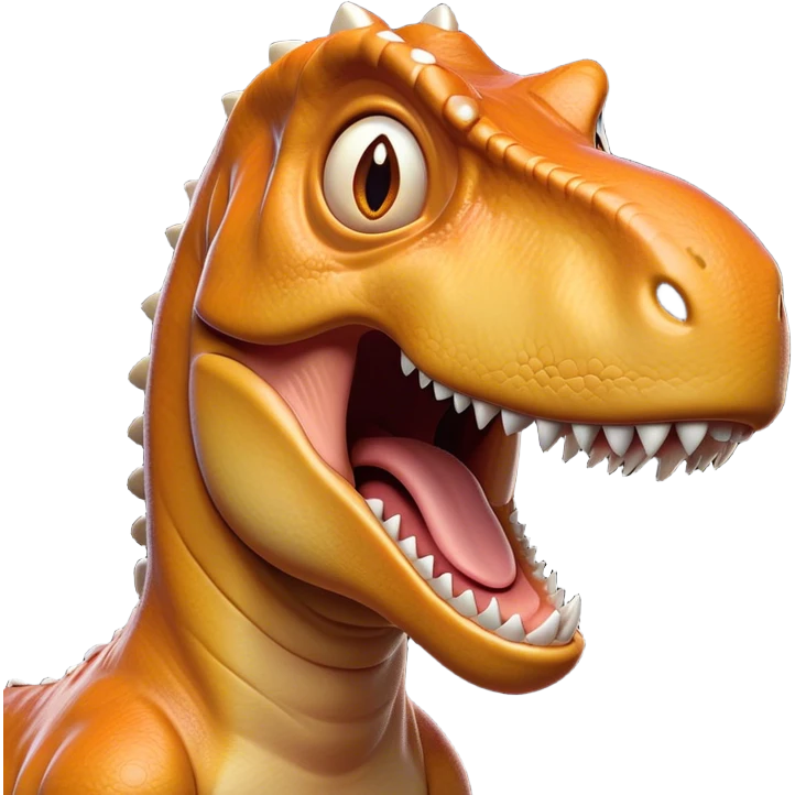 Cinematic Comical T-rex Portrait Emoji, Head tilted dramatically with an exaggeratedly shocked expression, featuring its iconic massive head, tiny comically expressive arms, and wide, playful eyes full of humorous disbelief, Simplified yet hilariously expressive features, highly detailed, glowing with a slightly sassy prehistoric glow, high shine, dramatic yet playful, stylized with an air of cheeky dinosaur mischief, soft glowing outline, capturing the essence of a meme-worthy T-rex that looks ready to side-eye its way into viral fame! emoji