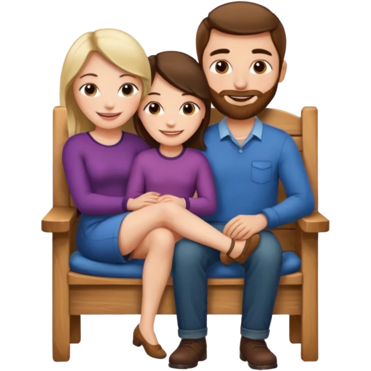 A woman sitting on a man's lap in a wooden chair face to face emoji