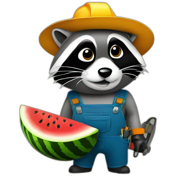 raccoon welder with a watermelon emoji