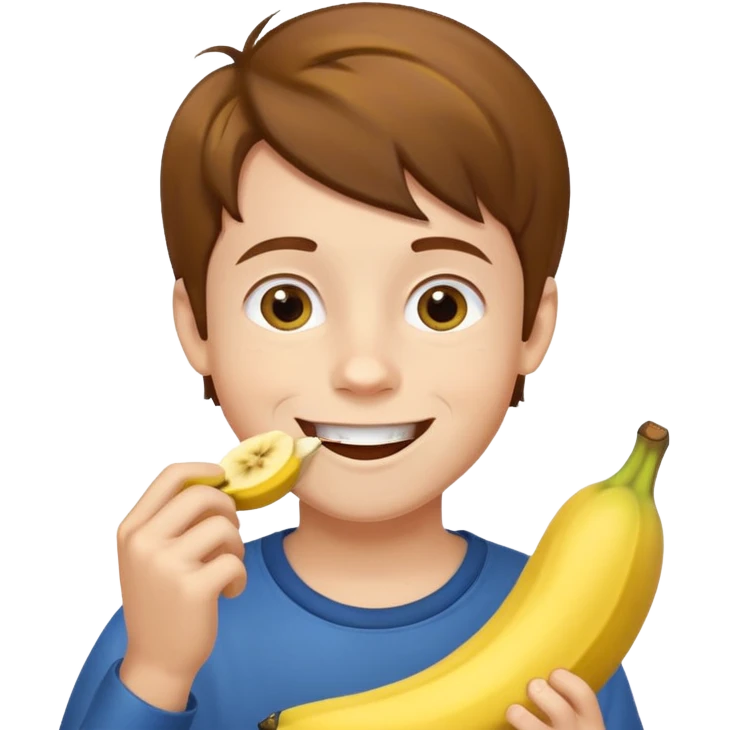 мальчик ест банан и ему нравится emoji