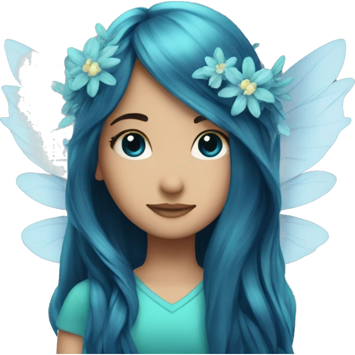 Beautiful, flower, fairy, blue, turqoise, silver, navy, long hair, big wings emoji