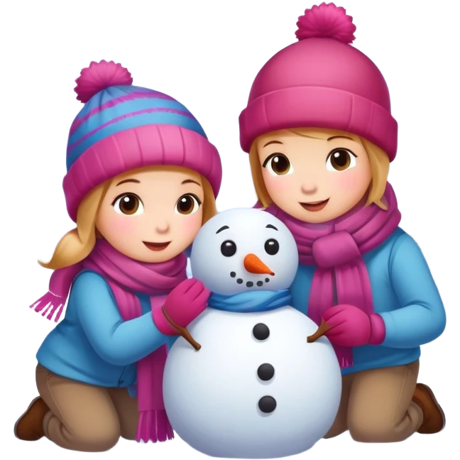 kids building a snowman, simple and expressive emoji