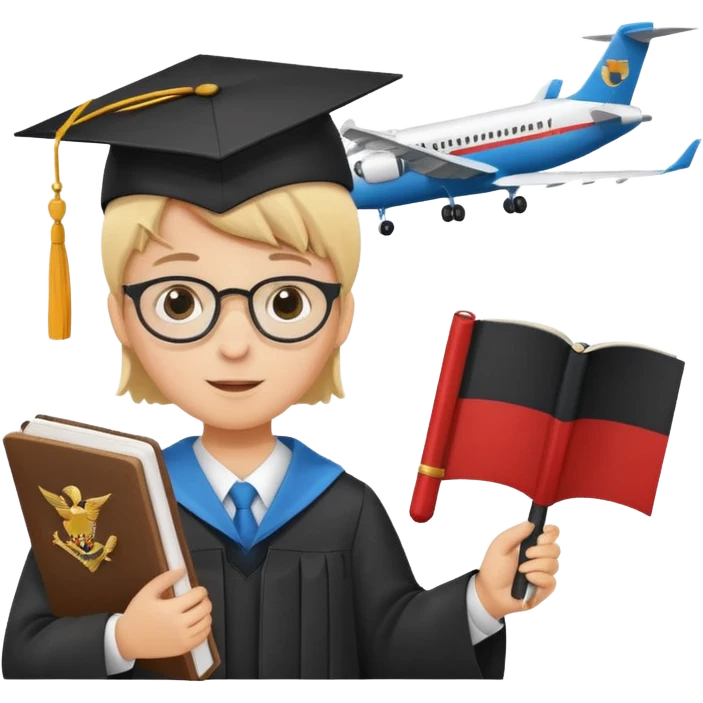 A child looking at a map 🗺️👀, a magnifying glass over different country flags 🔍🏳️, a passport and a plane ticket ✈️📄, and a student celebrating with books and a diploma 🎉📚🎓." emoji