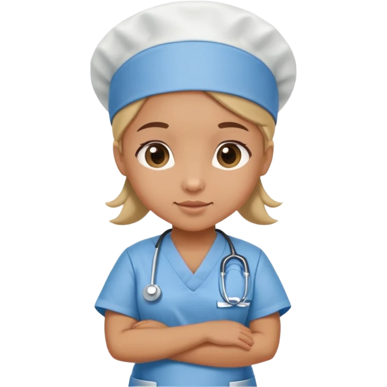 tan-skinned neonatal nurse, wearing a nurse cap and scrubs, soft and nurturing emoji