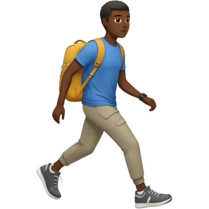 iOS emoji style - a black man in casual clothes and wearing trainers. Walking quickly. He does not have a bag or backpack.

 emoji