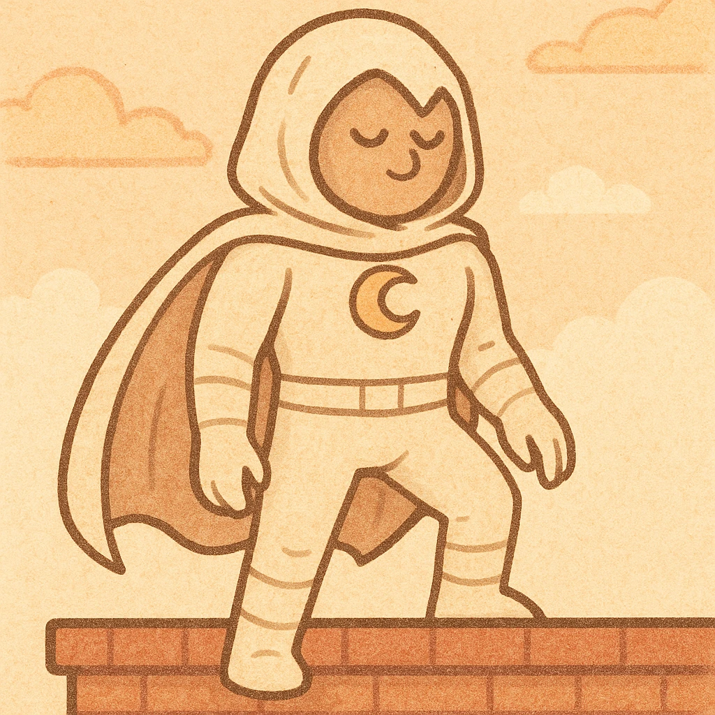 Moon Knight standing on a rooftop, dramatic lighting, minimalist style emoji