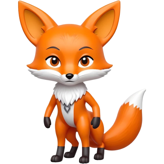 original designer toy character with fox features, pointed ears, X-symbol eyes, long limbs, sleek design, collectible figure emoji