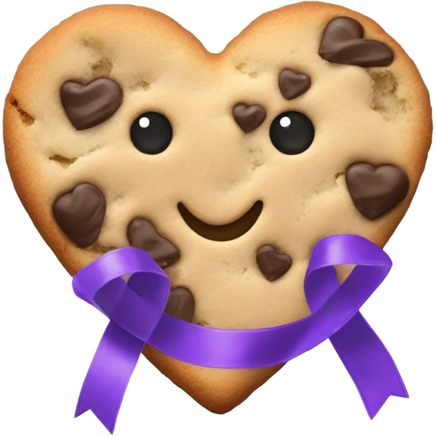 Cookie heart with purple teal awareness ribbon loop emoji