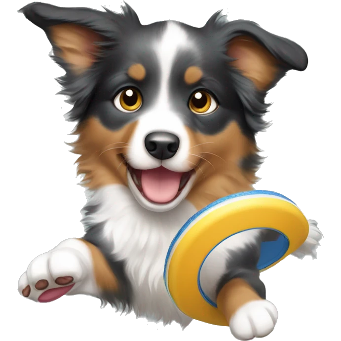 Australian shepherd puppy catching a frisbee emoji
