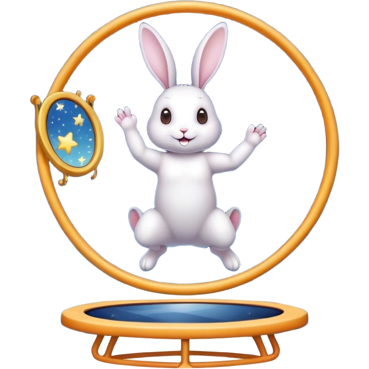 rabbit jumping on trampoline with faeries and starry sky and mirror emoji