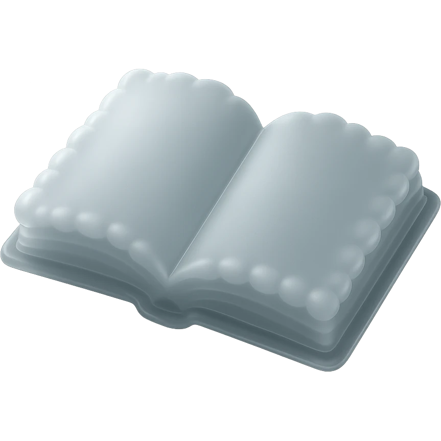 top view of a thick open book made entirely of small, very bright white fluffy convex clouds, matte glass style, no background emoji