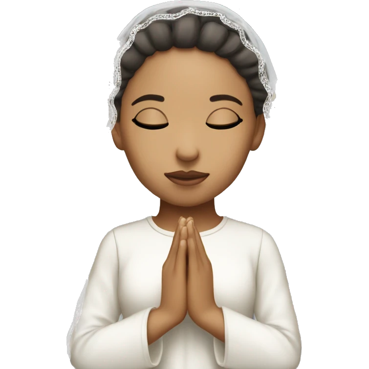 Light skin girl praying with eyes closed and lace white veil  emoji