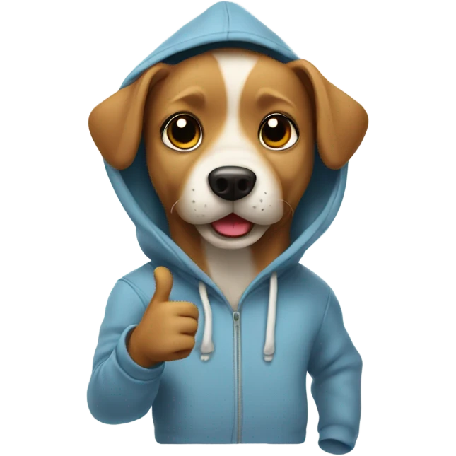 Dog wearing a hoodie with thumbs up emoji