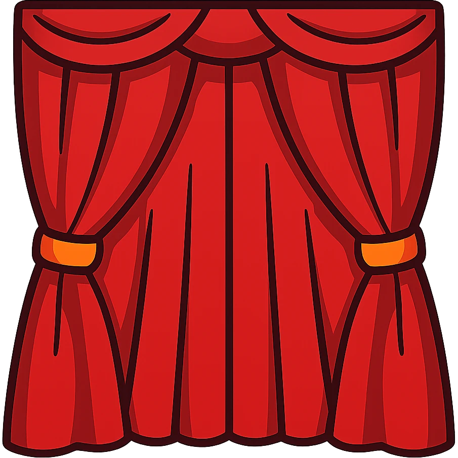 vibrant toon style illustration of a symmetrical red curtain, fully closed, both sides even emoji