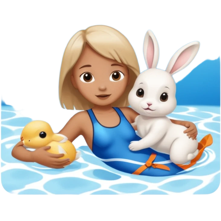 Baby and rabbit in pool emoji