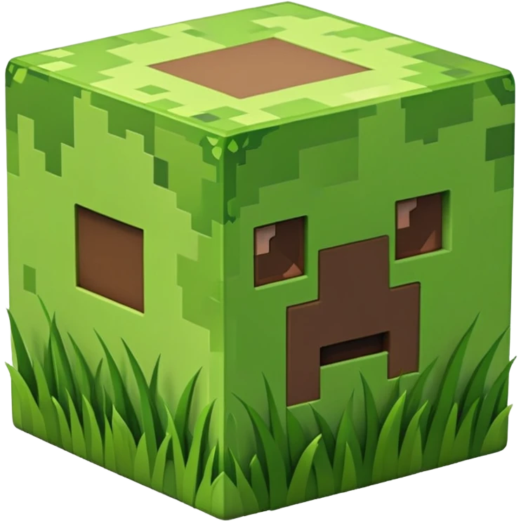 Minecraft grass block, square shape, brown and green, smooth emoji