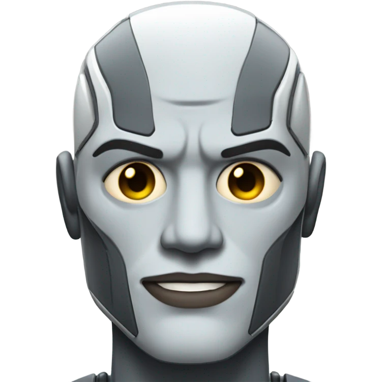 muscular cyborg robot face half human with short straight, dark hair, and a neatly trimmed beard emoji