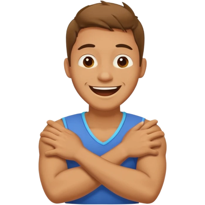 Man crossed arms holding his neck laughing emoji
