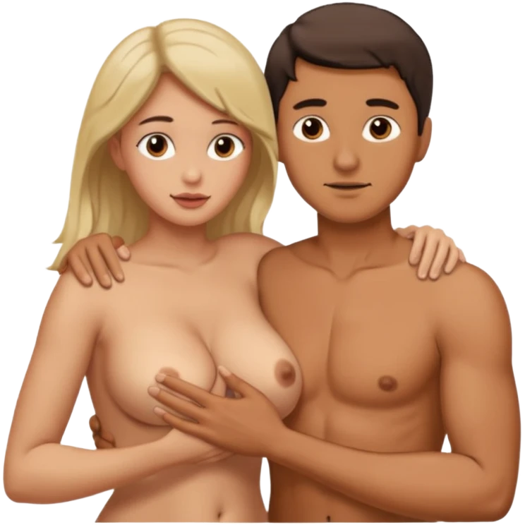 Male Pressing female boobs with hand naked emoji