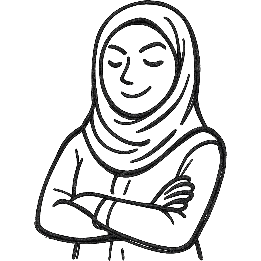 a hijabi woman, confident, hand-drawn outline style emoji