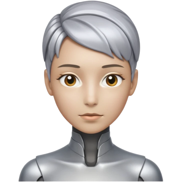 A futuristic bold head that is neither a woman or a male, rather a AI person with a neutral look. The skin is more like a robot, but still humanlike. emoji
