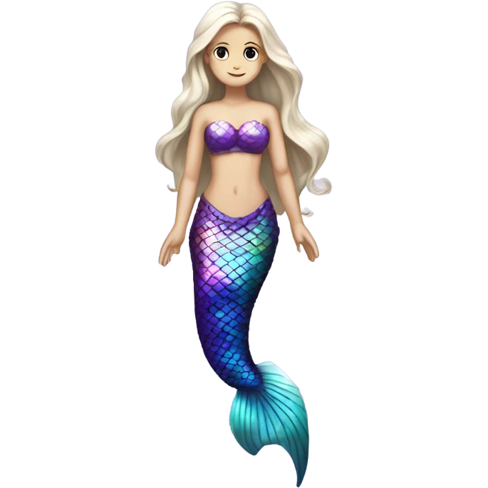 Iridescent mermaid tail full body white girl long hair brown and purple emoji