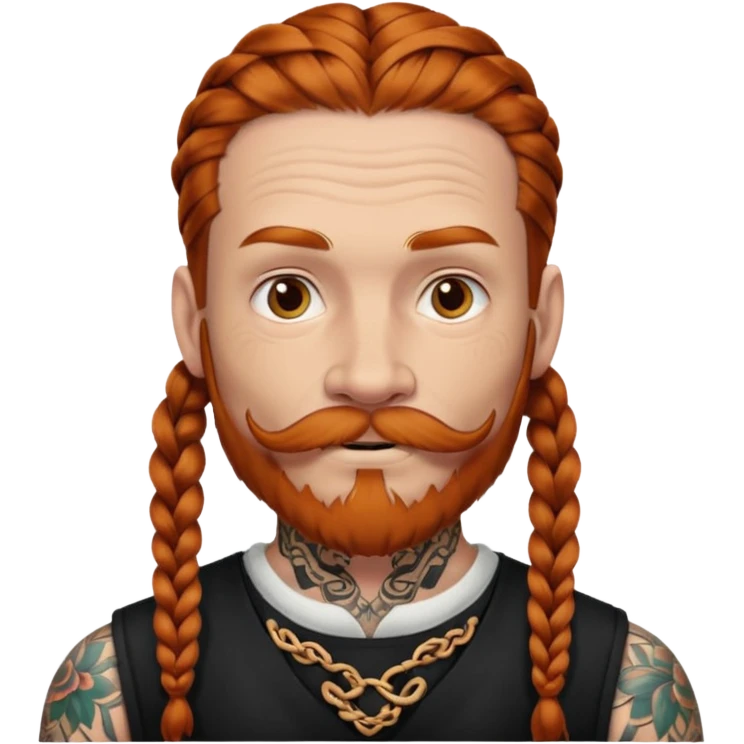 thick very dark ginger braids man old very tattoed with the whitest mustache ever emoji