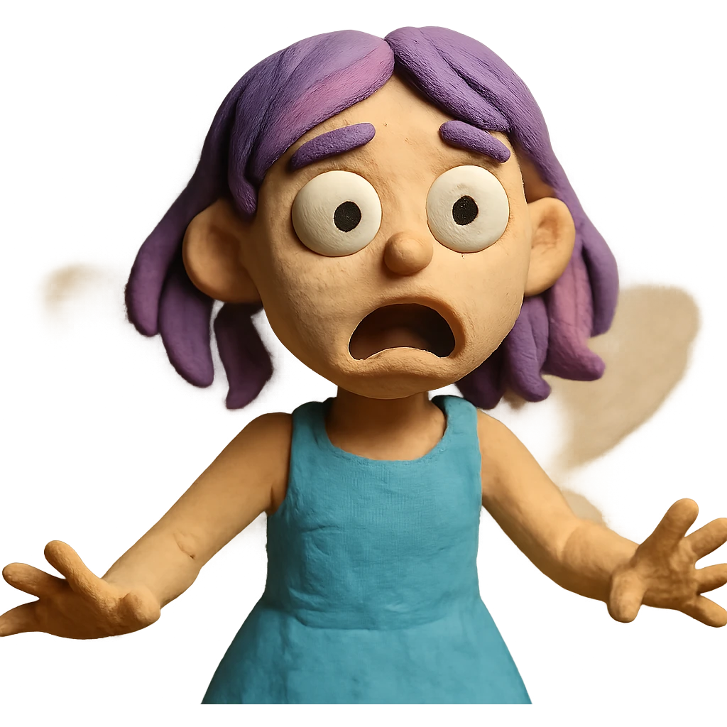 white girl with purple and pink hair, shocked fairy expression emoji