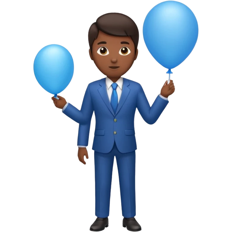 dark brown skin, office suit, hold blue balloon emoji
