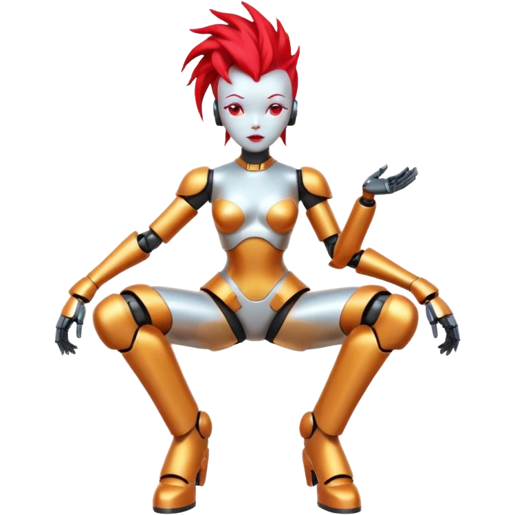 Sexy reflective glass faceless dronification robot girl with a red mohawk full body pinup pose  emoji