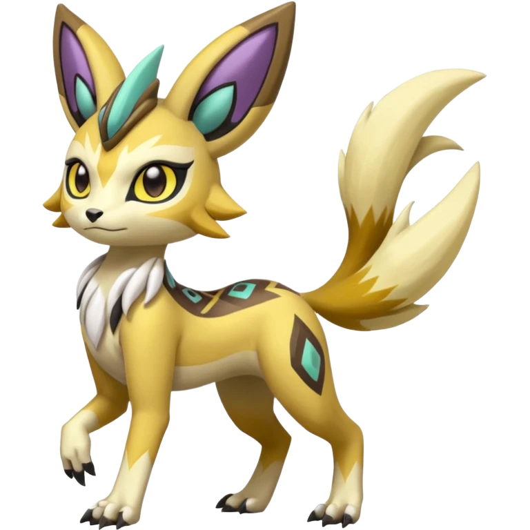 Tribal Colorful Exotic Meloetta-Lombax-Renamon-Protogen-Palkia-hybrid-fusion-Fakémon-creature, full body emoji