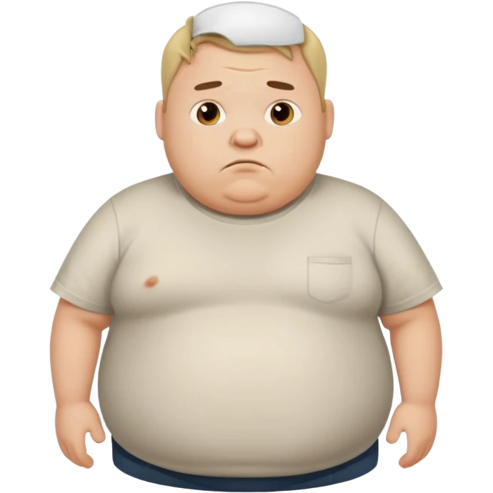 a cartoon fat man holding his stomach wearing t shirt, while looking confused? dont show nipples and person holding stomach emoji