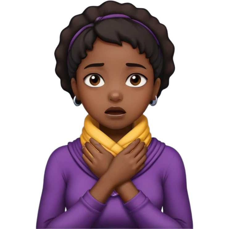 Black girl with her hands wrapped around her neck choking herself emoji