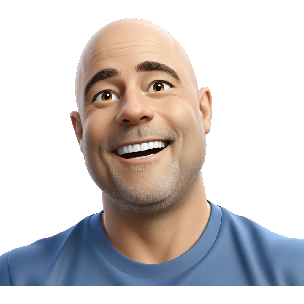 smiling bald man in blue emoji
