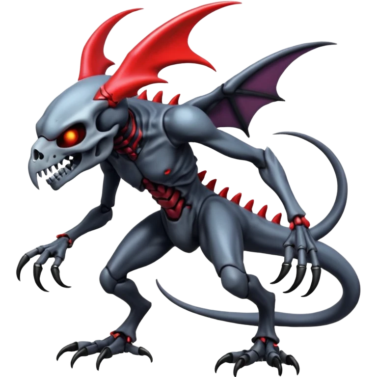 Shiny Futuristic Badass Demonic Spectral Dusky Spooky Skull-faced Cool Hot Stylish Handsome Alien-Salandit-Darkrai-Genesect-Fakémon-fusion (full body) emoji