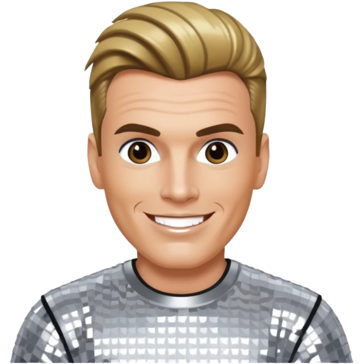 Vanilla Ice with dark blonde hair, silver sequin outfit emoji
