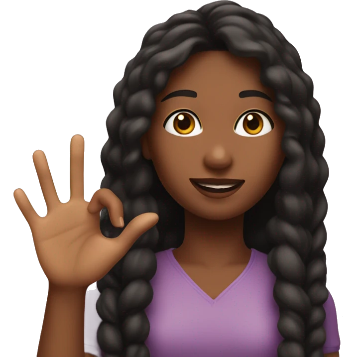 The girl holds out her hand forward on which you can see the manicure emoji