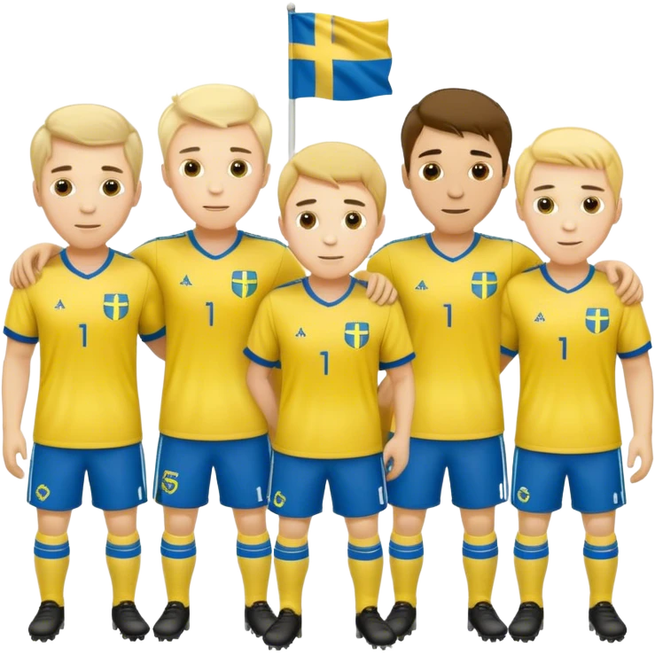 male soccer friends in group in swedish clothes emoji