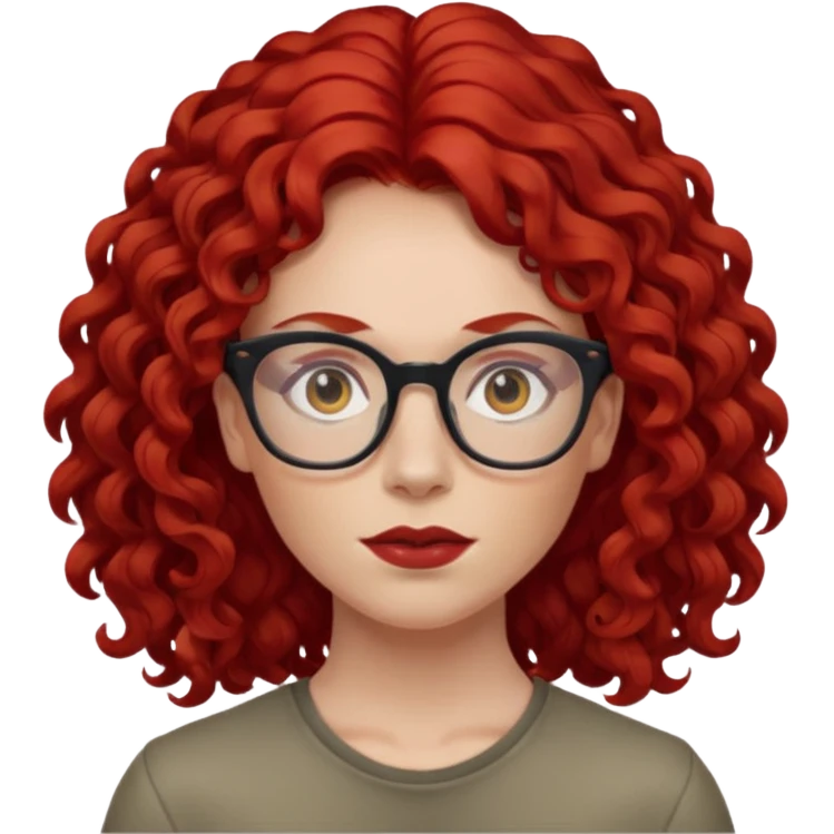 Peli roja rojo fuerte , con lentes pelo rizada largo emoji