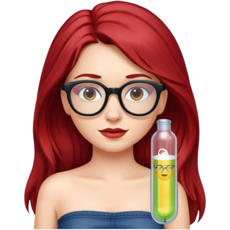girl with long dark red hair and and glasses in a tube top emoji