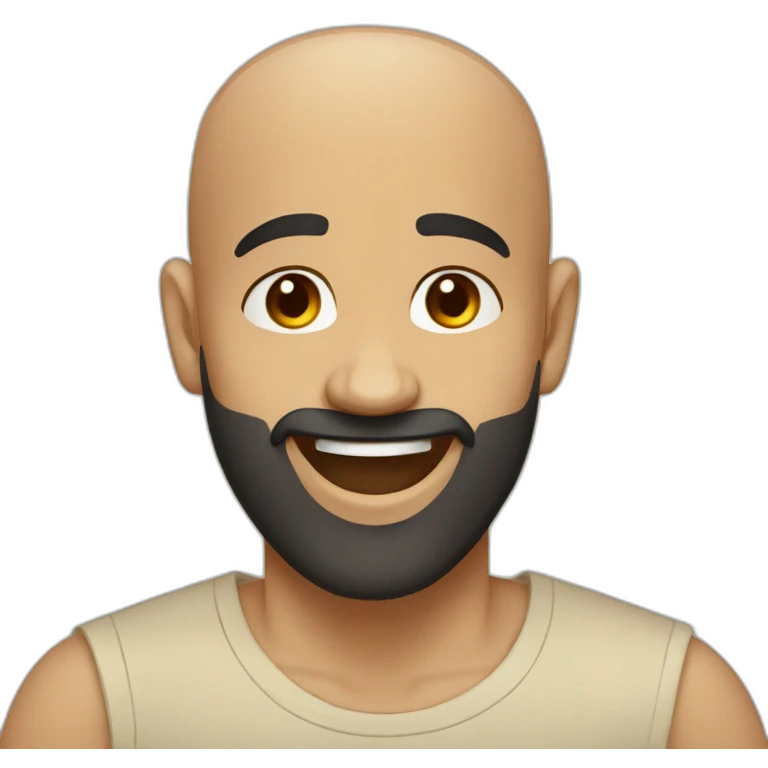 laughing egyptian bald guy with black beard in beige t-shirt emoji