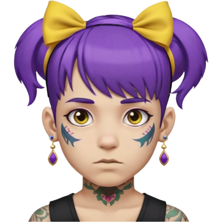 boy with bangs and purple hair and yellow hairbow on side and earrings and very heavy face tattoos emoji