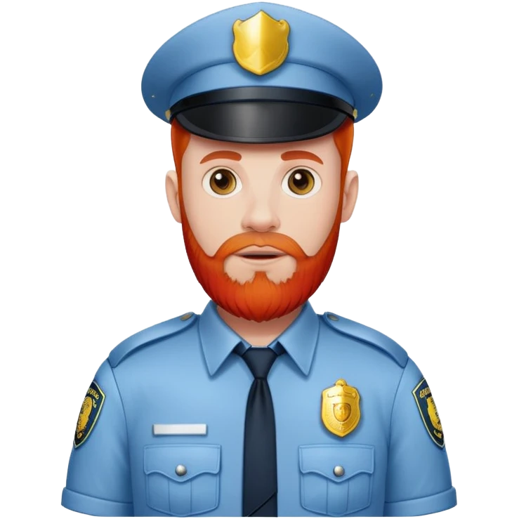 Pale man in mall cop outfit with red beard emoji
