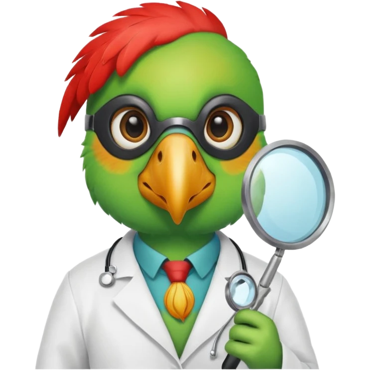 Parrot doctor with head mirror and mask.
 emoji