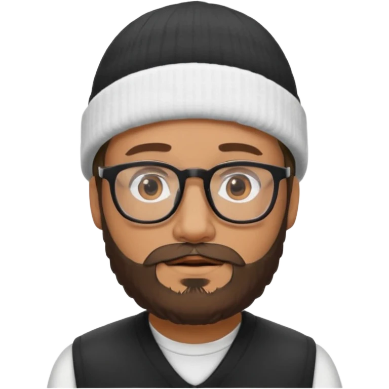 Quiero la cara mía con gafas y barba y un gorro blanco con cinta negra emoji